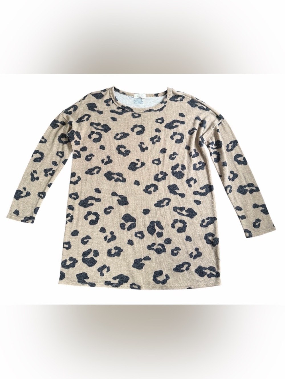 Riah Fashion Beige/Black Leopard Animal Print Knit Crew Neck Pullover Sweater